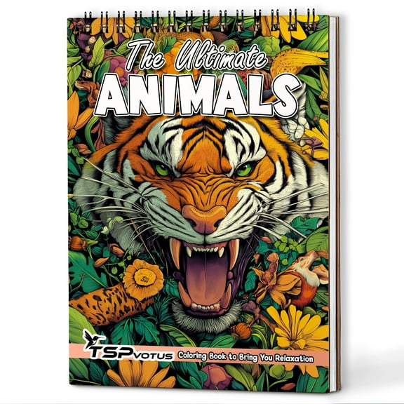 TSPVOTUS The Ultimate Animals Spiral Bound Adult Coloring Book and Teens, A5 Wooden Cover, 30 Amazing Animal Design Coloring Pages of Wild World for Stress Relief and Relaxation