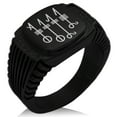 thumbnail image 1 of Stainless Steel Svefnthorn Volsungs Viking Norse CZ Ribbed Needle Stripe Pattern Biker Style Polished Ring, 1 of 1