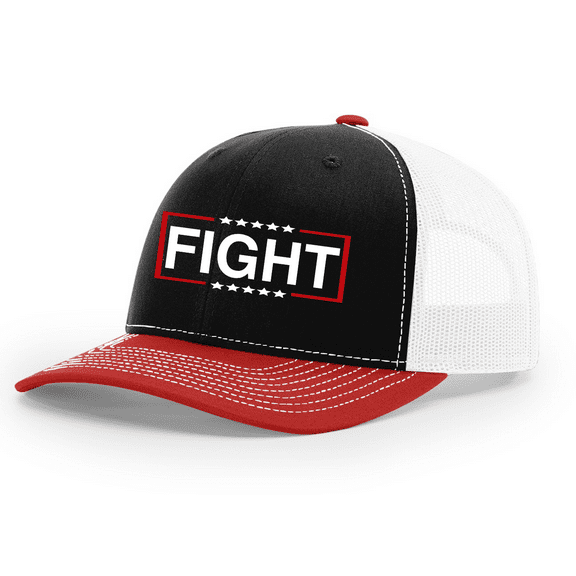 Trenz Shirt Company Mens FIGHT With Box & Stars Outline Mesh Back Trucker Hat-Black/Red/White