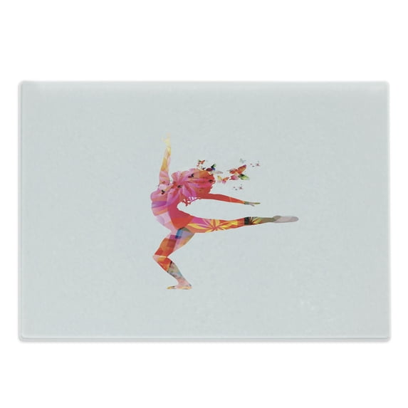 Butterfly Cutting Board, Woman Silhouette Dancing Butterflies Inspiration Positive Energy, Decorative Tempered Glass Cutting and Serving Board, Large Size, Multicolor, by Ambesonne