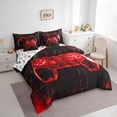 thumbnail image 3 of Homewish Neon Red Gamepad Bedding Comforter Set 7pcs for Teens, Futuristic Checkered Honeycomb Queen Bedding Sets, Game Console Reversible Queen Sheet Sets, Breathable Home Decor, 3 of 7