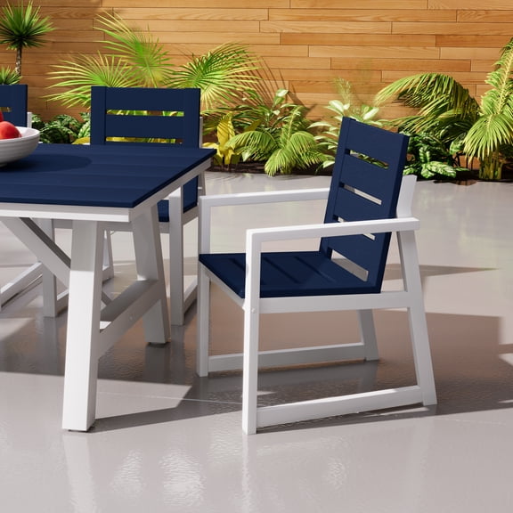 WestinTrends Cape May HDPE Outdoor Patio Dining Arm Chair, Navy Blue