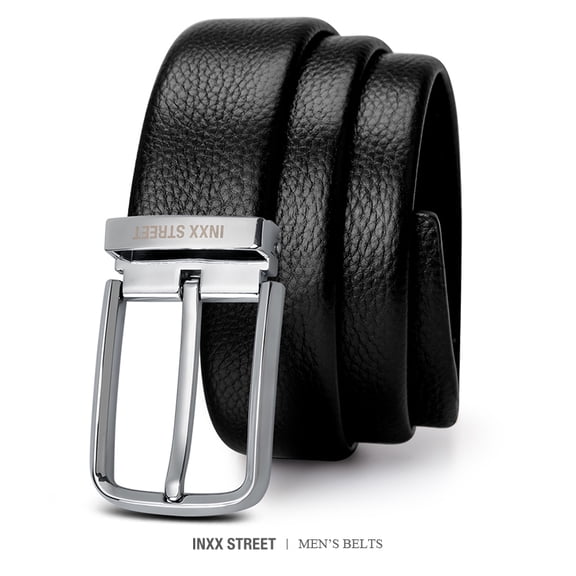 INXX Men's first-layer cowhide textured black belt with metal buckle, suitable for business and casual wear, wear-resistant, gift box packaging, fabric size 39-41, width 1.5 inches