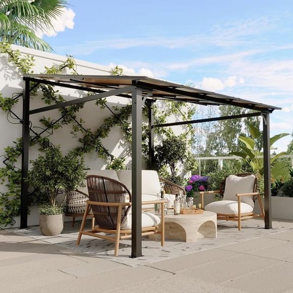 EastVita 10-10FT Gazebo Pergola Awnings for Patio Wall Mounted Gazebos Pergola on Clearance with Metal Frame Lean to Gazebo Patio Canopy Outdoor Pergolas for Patios Deck Porch Backyard
