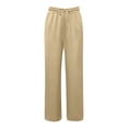 thumbnail image 4 of Glisme Women's Trousers Solid Color Elastic Waist With Pockets And Drawstring Summer Breathable Women Wide Leg Pants Size S Khaki, 4 of 5