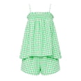 thumbnail image 6 of Hueook Gingham Pajamas for Women Set Fall 2 Piece Outfits Plaid Two-Piece Pajama Camisole Top Wide Leg Shorts Green 2X, 6 of 9