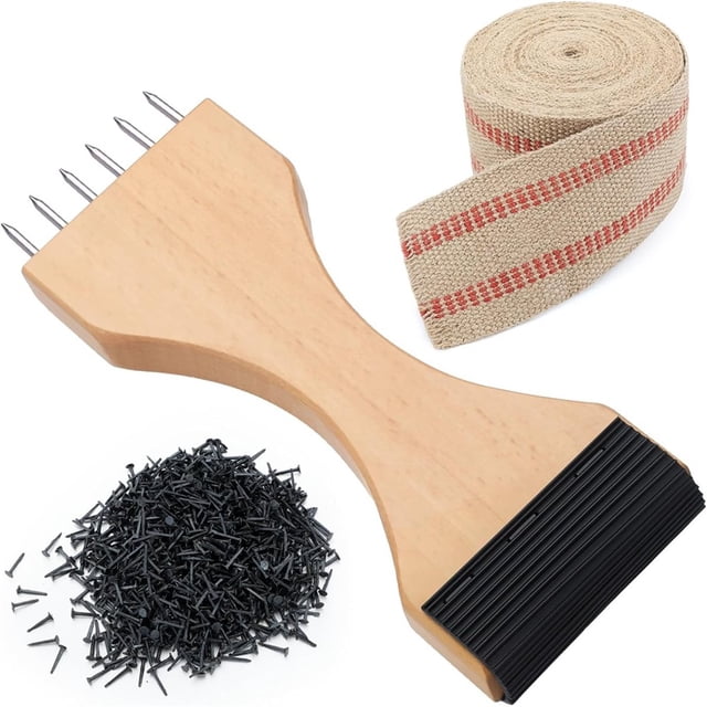 Juego de Herramientas para Tapicería: Cinta de Arpillera de 3,5", 115 Tachuelas Negras de Tapicería de 1/2" - para Kit de Reparación de Muebles Artesanales