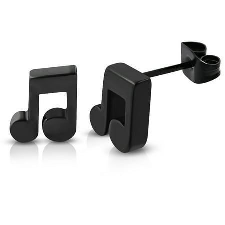 Musical Note Earrings - Stainless Steel Black Small Music Musical Notes Stud Earrings