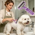 thumbnail image 6 of FEOLGEHLY Double Sided Pet Dematting Comb for Long Hair Dogs and Cats, Undercoat Rake with Stainless Steel Blades, Safe Deshedding and Detangling Pet Brush for Grooming (Purple), 6 of 8