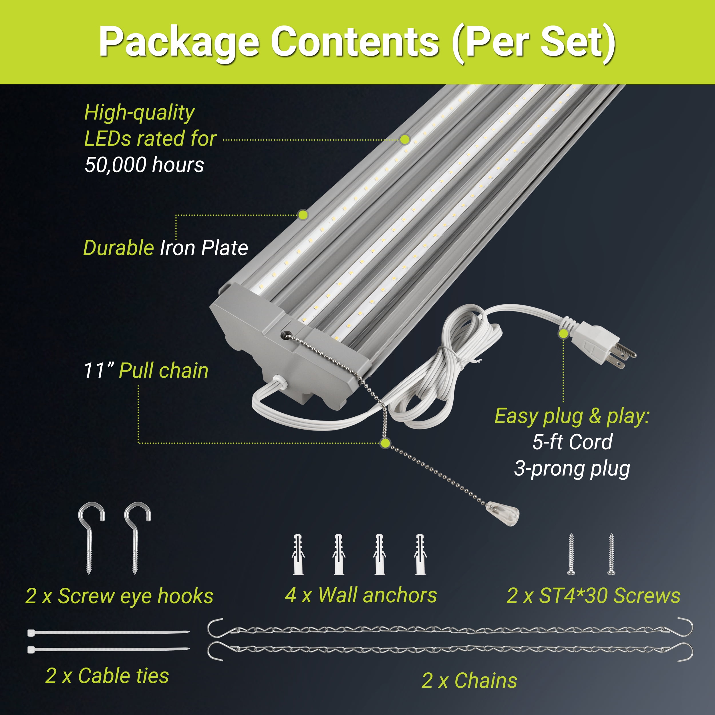 Green Watt LED Shop Light, 4-ft with Swivel Side Panels, 100-watt, 10000 Lumen Ultra Bright, Daylight, Painted Grey, 1-Pack