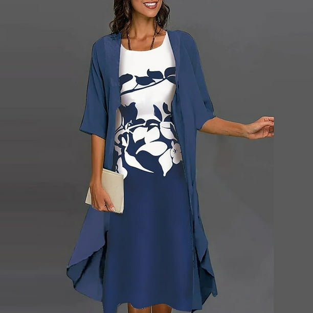 2023 Fashion O Neck 5XL Printed Two-Piece Sets Elegant Women Print Seven-Point Sleeve Tops Dress New Spring Summer Suit Dresses4XL Gao Jinjia LED