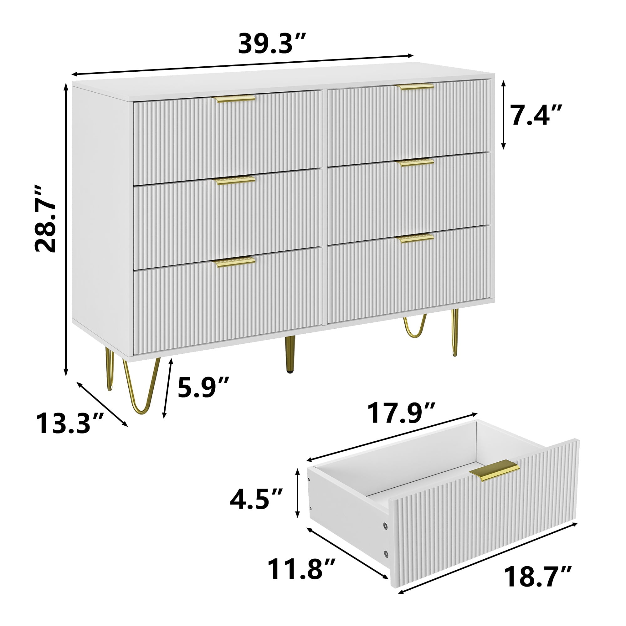 Finihen 6 Drawer Dresser, Small Size Wooden Drawers with Gold Handles, Chest Dresser with Deep Drawers, for Living Room, Bedroom, Hallway, Closet, White Finihen 6 Drawer Dresser, Small Size Wooden Drawers with Gold Handles, Chest Dresser with Deep Drawers, for Living Room, Bedroom, Hallway, Closet, White