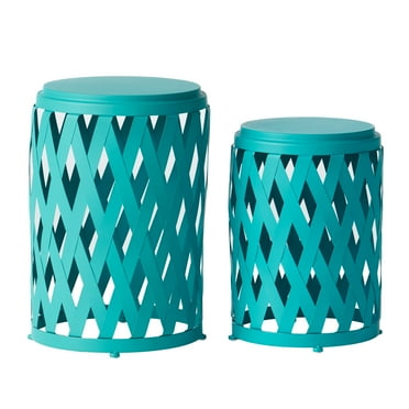 Shelby Outdoor Small and Large Iron Side Table Set, Set of 2, Matte Teal