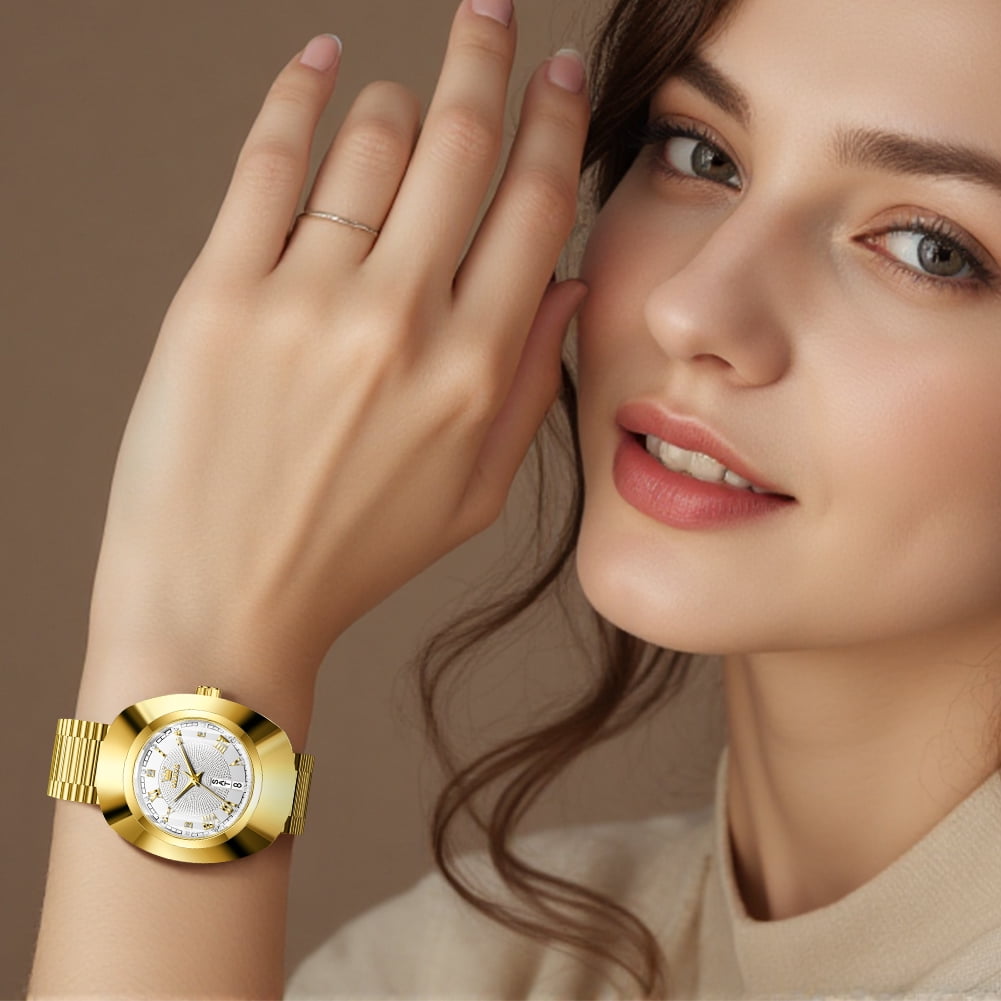 OLEVS Watches for Women Luxury Dress Waterproof Analog Quartz Fashion Gold Plated Tungsten Steel Roman Numeral Date Classic Female Ladies Watches Women Wrist Watches Gift Relojes para Mujer