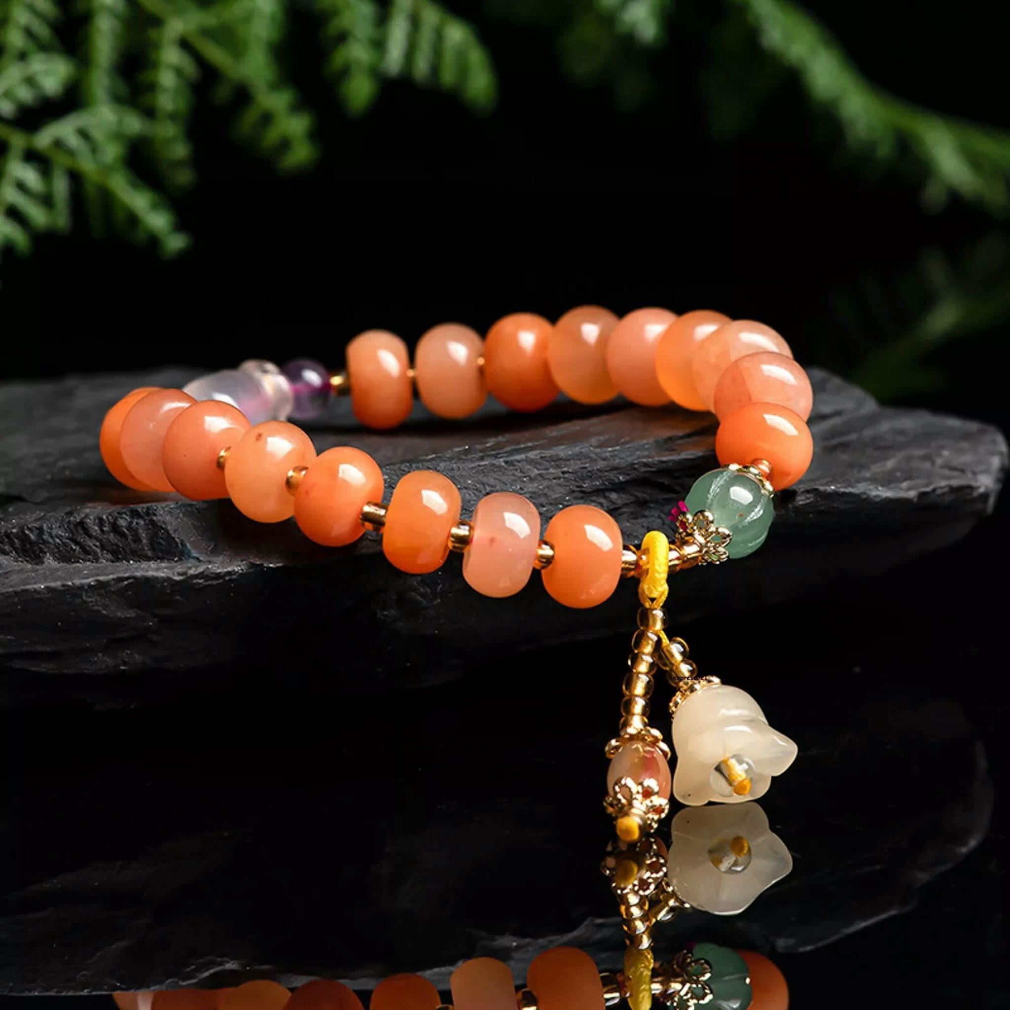 HOOUN Natural Jade Bangle Women Lucky Yellow Abacus Beads Flower Bracelet