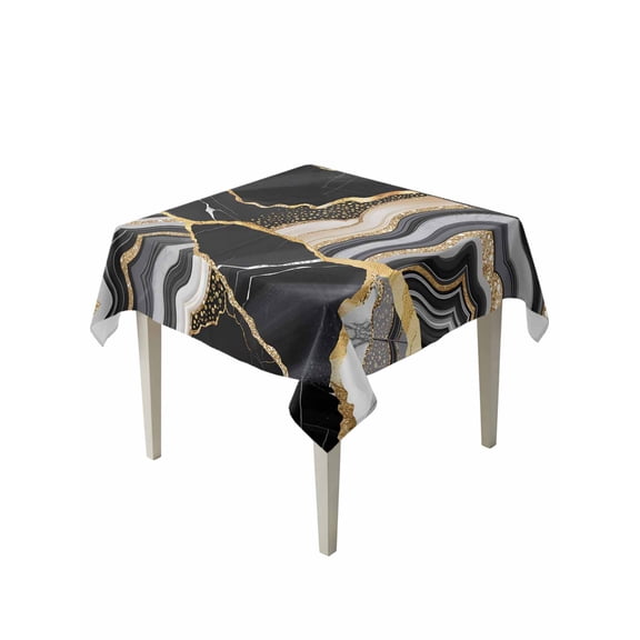 Black Marble Table Cloth, Grey Gold Texture Vintage Farmhouse Art Waterproof Tablecloth for Square Tables, Reusable Washable Fabric Table Cover for Restaurant Kitchen Dining Tables 60"x60"
