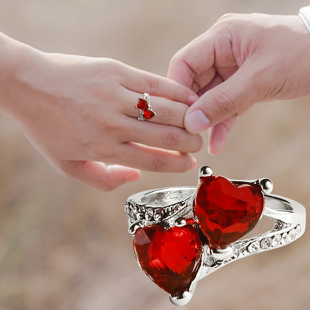 WREESH Ladies Fashion Silver Full Diamond Ring Love Heart Diamond
