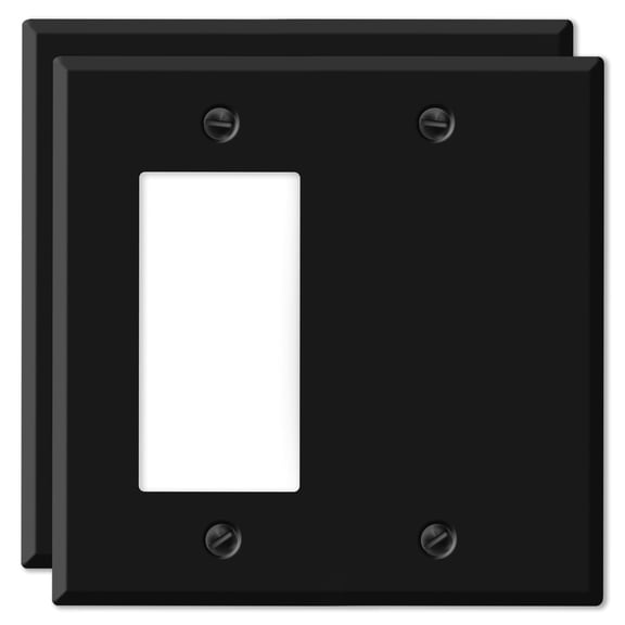 2 Pack Black Metal Combination Wall Plate, Matte Black Rocker Switch/Blank Cover, 2-Gang Standard Size, 4.5" x 4.56", Blank And GFCI Outlet Covers, Made In USA, Corrosion Resistant, Matching Screws