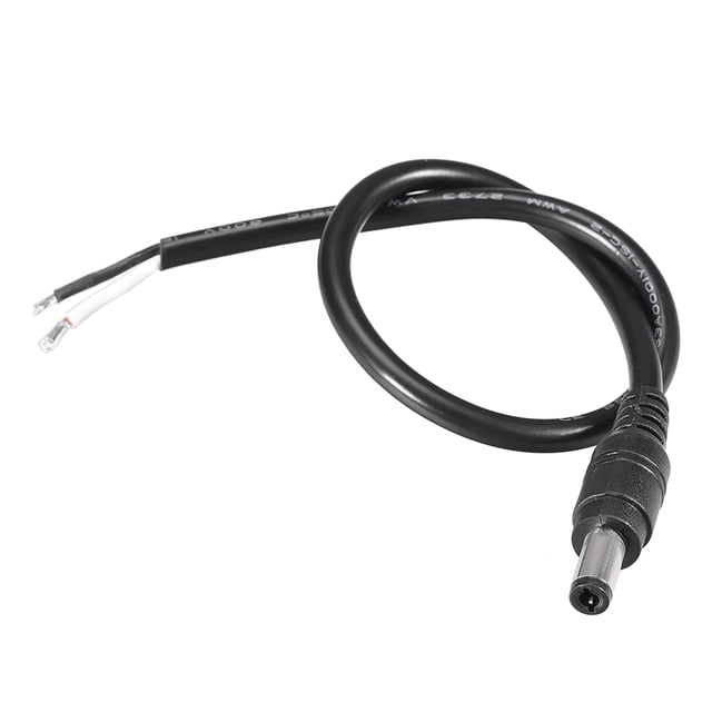 Uxcell DC Power 5.5mm x 2.5mm 10A 18AWG, Conector macho de enchufe de barril Pigtail de 11.81" de longitud negro 6 piezas