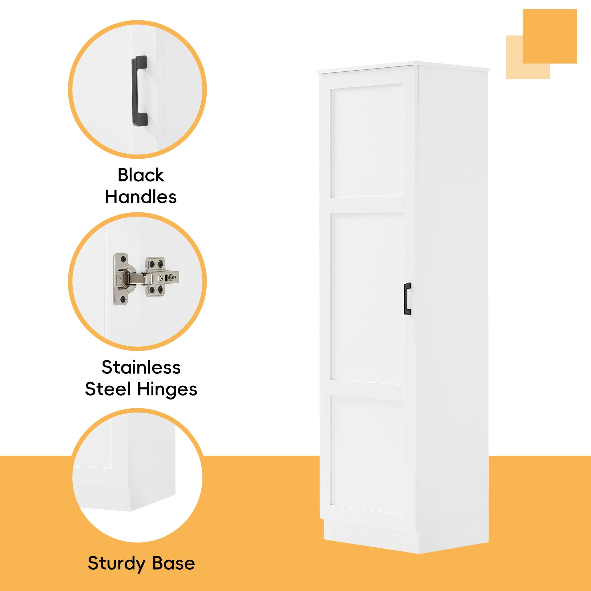 HOQBN Storage Cabinet with One Door & Adjustable Shelf,60" H Tall Bathroom Storage Cabinet for Bathroom,Office,White