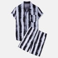 thumbnail image 2 of Mens 2 Piece Summer Vacation Outfit Set Striped Printed Short Sleeve Button Down Shirt And Casual Shorts Lightweight Breathable Beachwear For Daily Party Travel Black L, 2 of 7