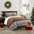 thumbnail image 4 of Lanco Reindeer 3 Piece Comforter Set with Sherpa Reverse, Bed Size: Queen, Flannel Print, Elk, Red/Blue, 4 of 6