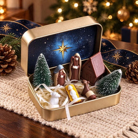 Dpityserensio Mini Christmas Nativity Set in Tin Box Holy Family Figurines Portable Pocket Nativity Scene Religious Tabletop Christmas Decor and Gift