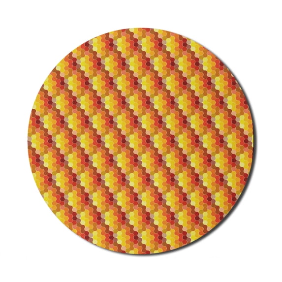 Abstract Mouse Pad for Computers, Creative Contemporary Art Illustration with Geometrical Motif in Warm Colors Image, Round Non-Slip Thick Rubber Modern Mousepad, 8" Round, Multicolor, by Ambesonne