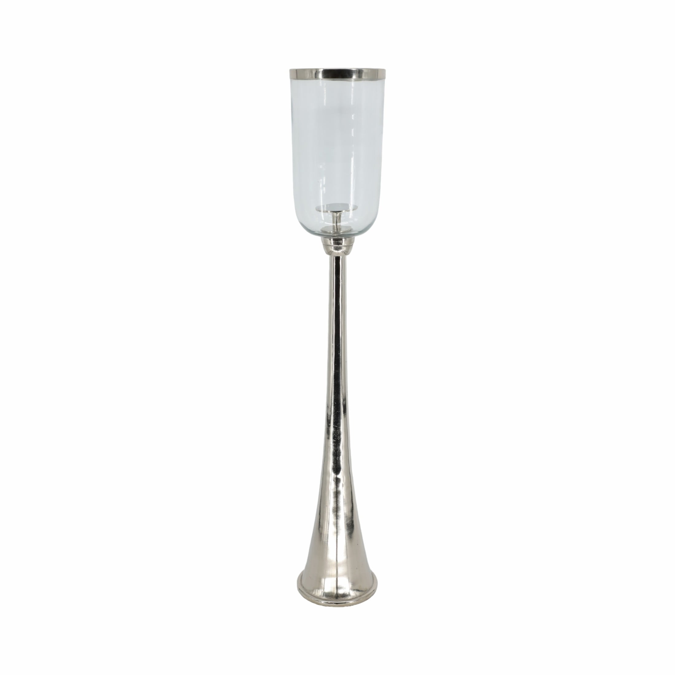 Elegant Glass Hurricane Candle Holder for Home Decor - Decorative Tall Pillar Candlestick Holder for Table Centerpieces - Stylish Living Room Decor, Entryway, and Hallway Accent - 43", Silver
