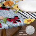 thumbnail image 3 of Gnomes Daisy Round Tablecloth, Fitted Table Cover with Elastic for 45"-54" Round Tables, Retro Farmhouse Floral Black Buffalo Plaid Table Cloth Outdoor Indoor Dinning Party Waterproof Tablecloths, 3 of 7