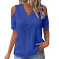 thumbnail image 2 of HLKJKLS T Shirts For Women Lace V Neck Short Sleeve Solid Color Elegant Comfy Soft Casual Vacation Tee Blue S-5Xl, 2 of 9