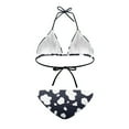 thumbnail image 3 of COEQINE Women's Halter String Bikini Sets Removable Pad Allover Print High Cut Mid Waist Bathing Suit Dark Blue Cow Spot 2 Piece Cheeky Sexy Beachwear for Beach Pool Party, XS, 3 of 7