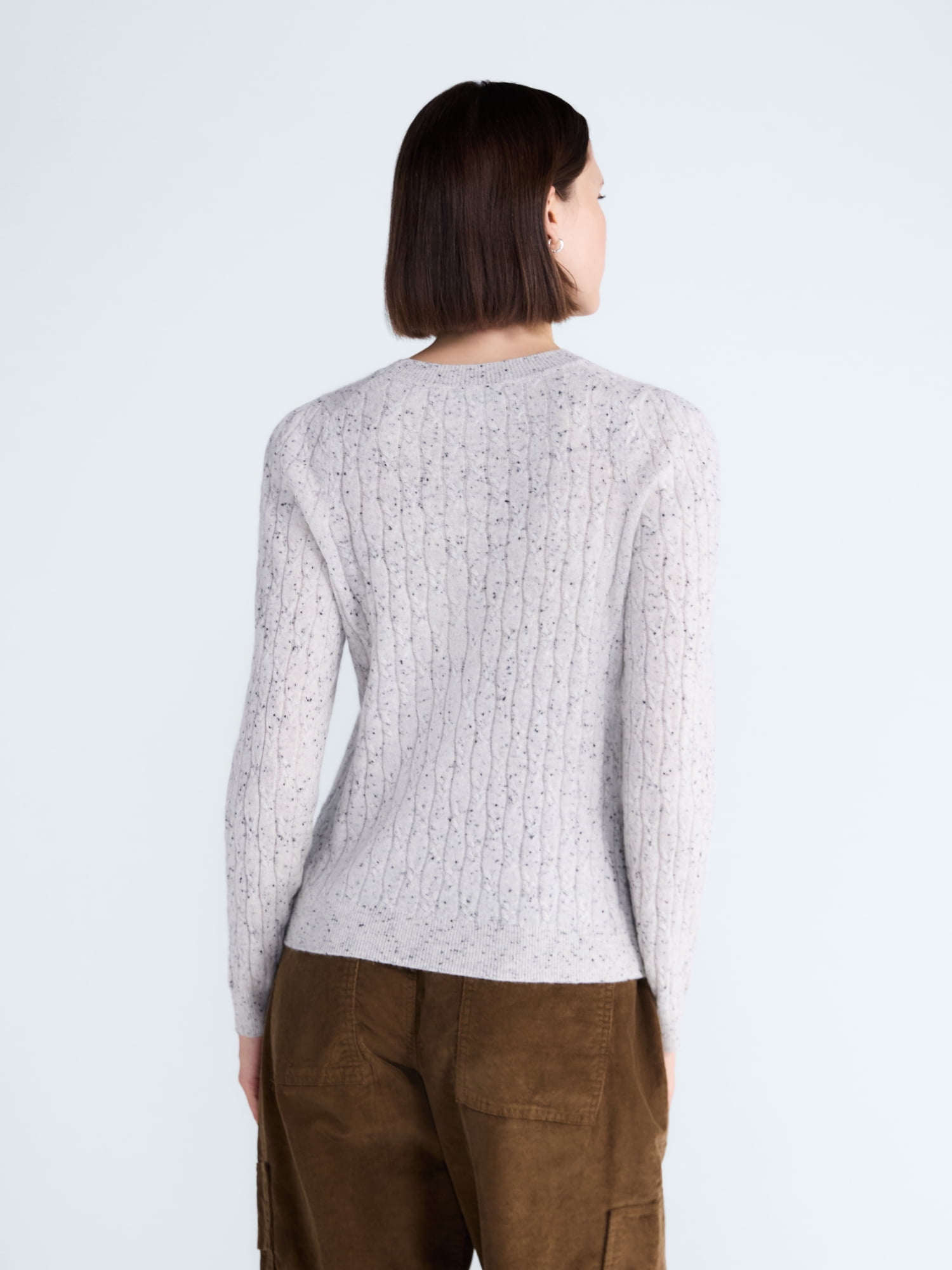 Free Assembly Women's and Women's Plus Cashmere Cable Knit Sweater with Puff Sleeves, Midweight, Sizes XS-4X