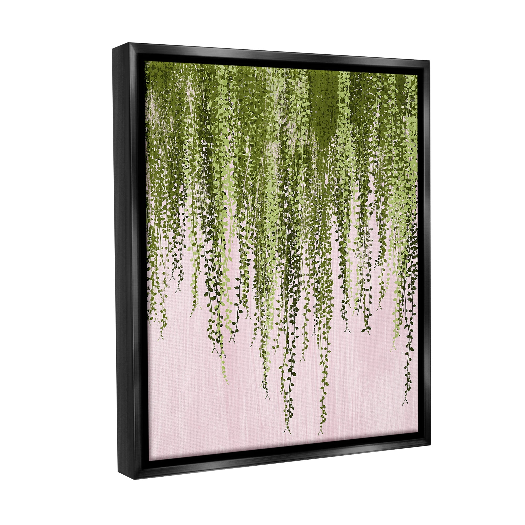Stupell Industries Willow Leaves on Pink Botanical & Floral Painting Black Floater Framed Canvas Art Print Wall Art, 17 x 21
