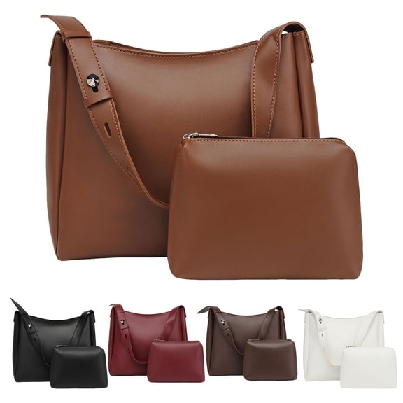 Stylago 2pcs Shoulder Purses for Women Adjustable Strap Soft Leather Handbag Stylish Tote Work Cellphone Underarm Bag Set Black