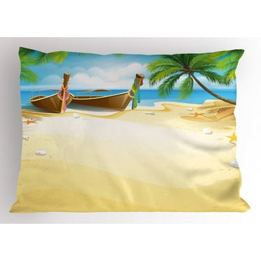 Ambesonne Beach Pillow Sham, Paradise Island Tropical, 26" X 20", Multicolor