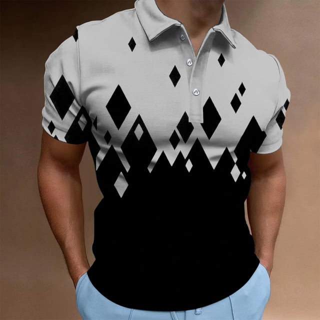 Blusa y camisa de manga corta con cuello vuelto para hombre, informal, estampada, de moda, de manga corta, con solapa, para hombre