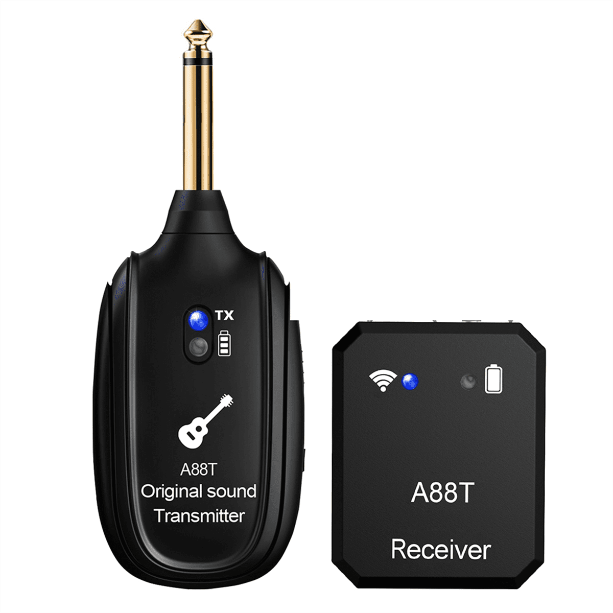 New A88T Wireless Guitar System Electric Guitar Pickup Audio Transmitter Receiver for Electric Guitar Bass Violin Guitar,1 x audio transmitter 1 x audio receiver 1 x Data cable,Black