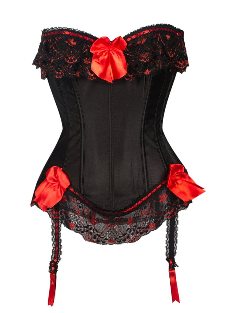 LELINTA Corsets for Women Plus Size Lingerie Bustier Corset Dress Garter  Belt & Black Stocking with G-String