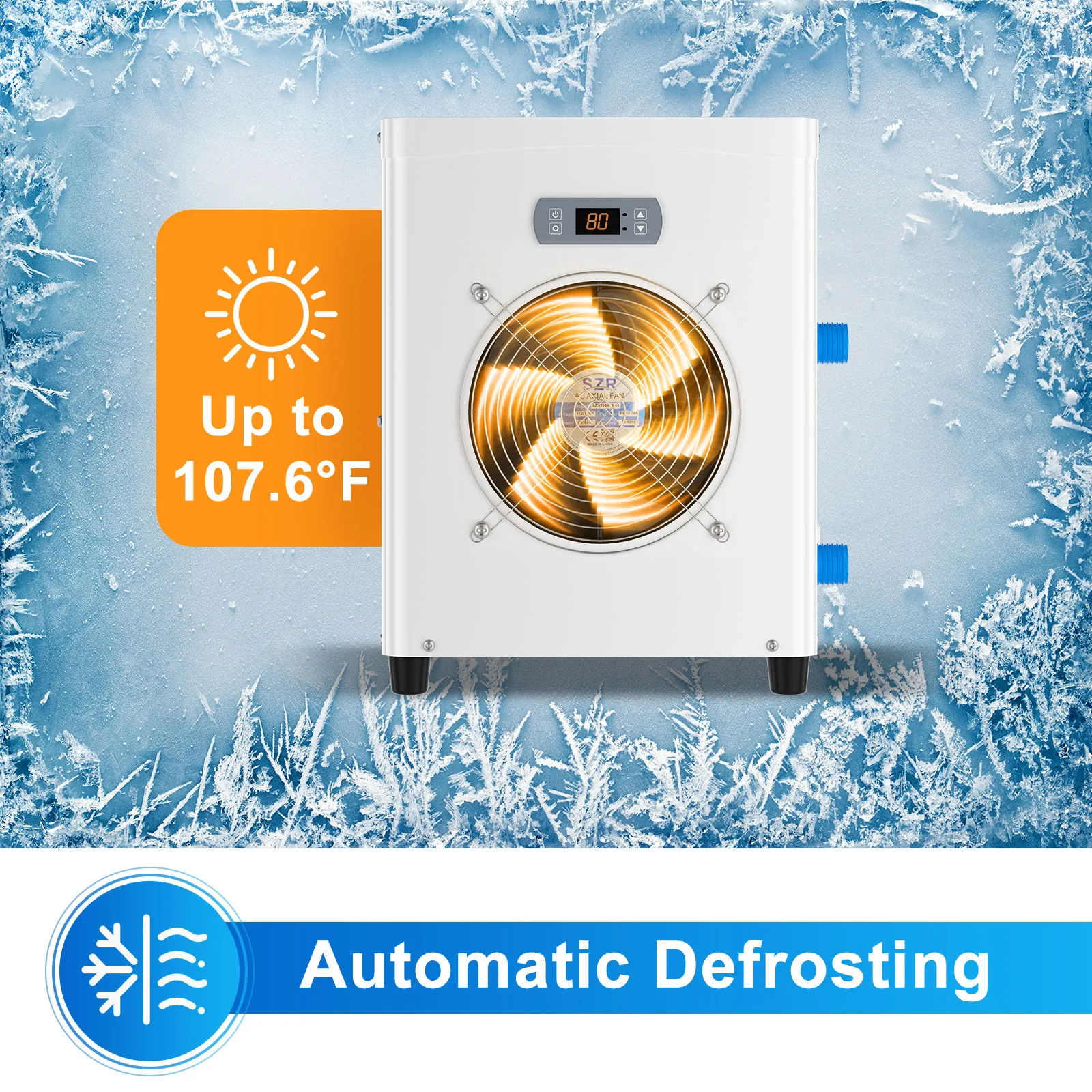 Slsy Swimming Pool Heat Pump for Above Ground Pools, 16186 BTU Energy Efficient Pool Heater with Compact Design & Power Cord Included, White