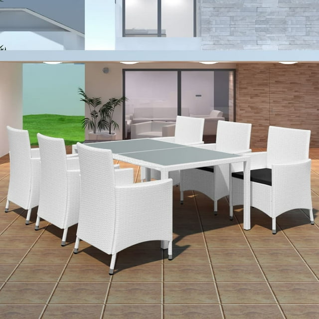 vidaXL Ensemble de Salle à Manger Extérieur 7 Pcs Poly Rotin Crème Blanc