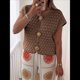 thumbnail image 4 of Suéter de Corta para Mujer, Cuello Redondo, Cárdigan de Punto de Crochet Calado, Camisas Casuales de Verano con Botones. Marrón S, 4 of 7