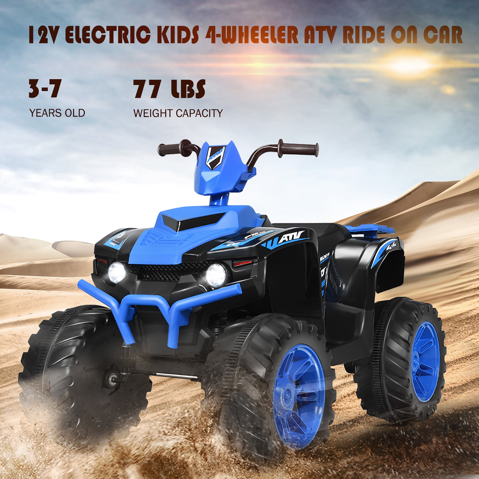 Costway 12V Kids 4-Wheeler ATV Quad Ride On Car w/ LED Lights Music  USB Navy