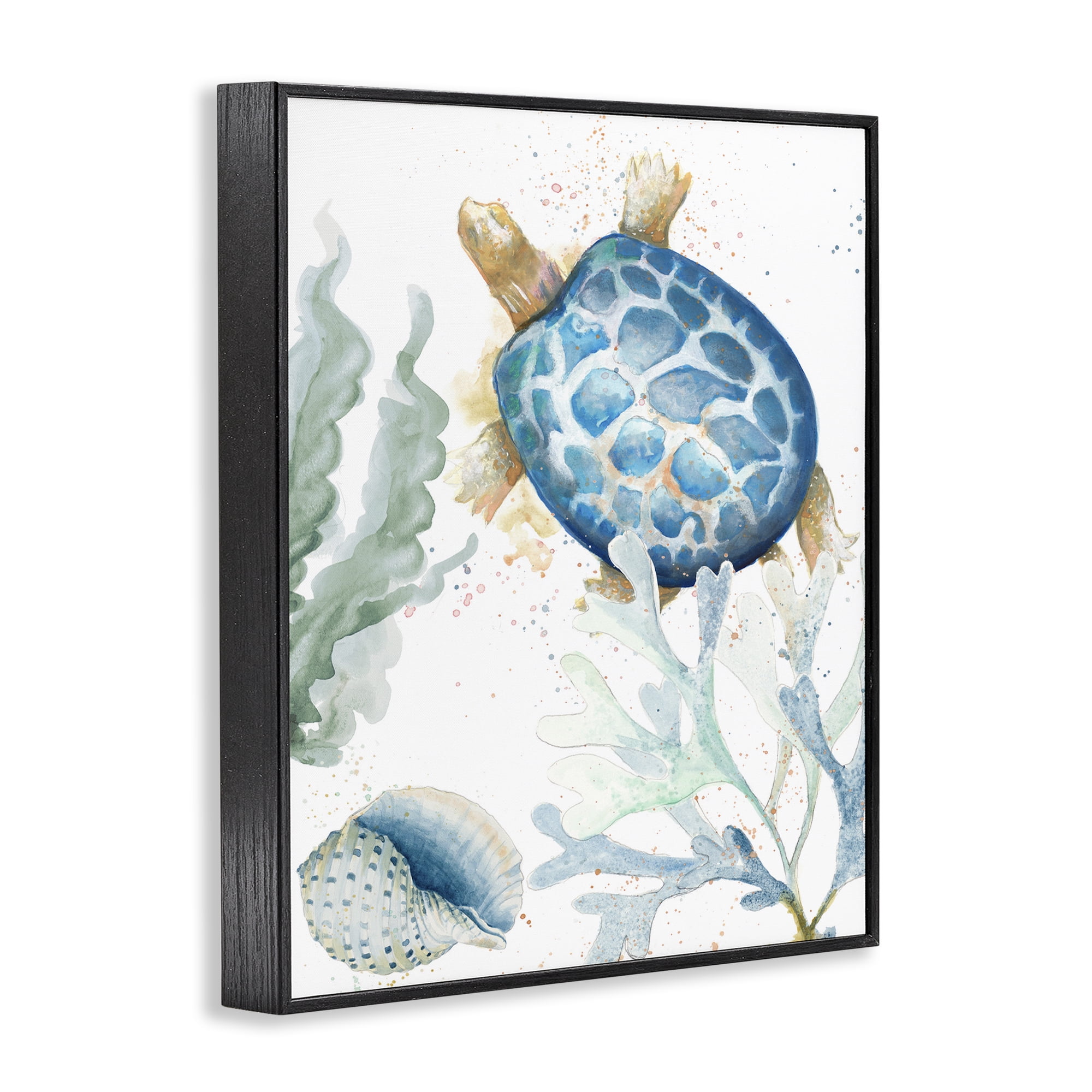 Stupell Industries Speckled Turtle & Coral Animals & Insects Painting Black Framed Art Print Wall Art, 11 x 14