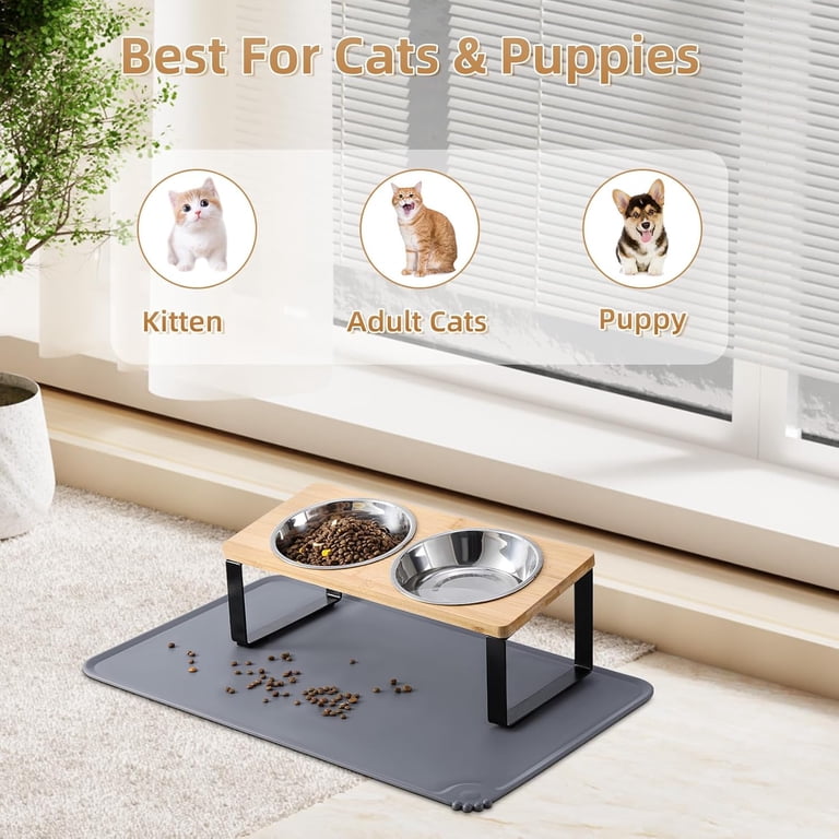 BEVTEE Elevated Tilted Cat Bowl Set with Iron Wood Stand, 15° photo 5