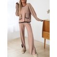 thumbnail image 5 of Women'S 2 Pcs Set Casual Long Sleeve Knit Pullover Top and Wide Leg Pants Sweatsuit Lounge Sets Caramel Color M, 5 of 10