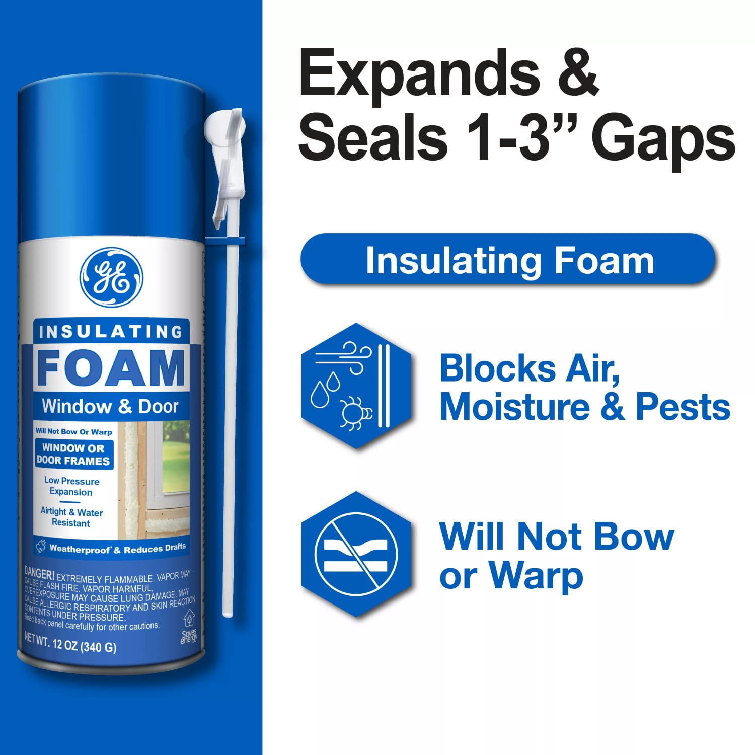(4 pack) GE Window & Door Insulating Foam, Pack of 1, Yellow 12 oz Can