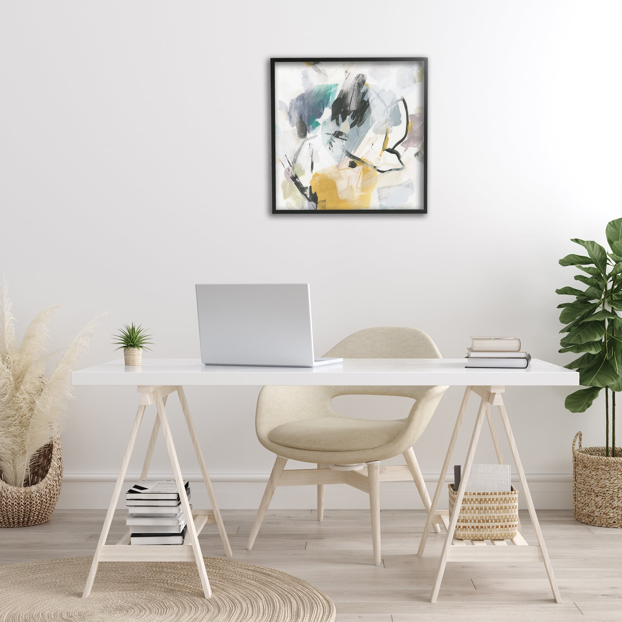 Stupell Industries Chaotic Abstract Yellow Accent Abstract Painting Black Framed Art Print Wall Art, 24 x 24