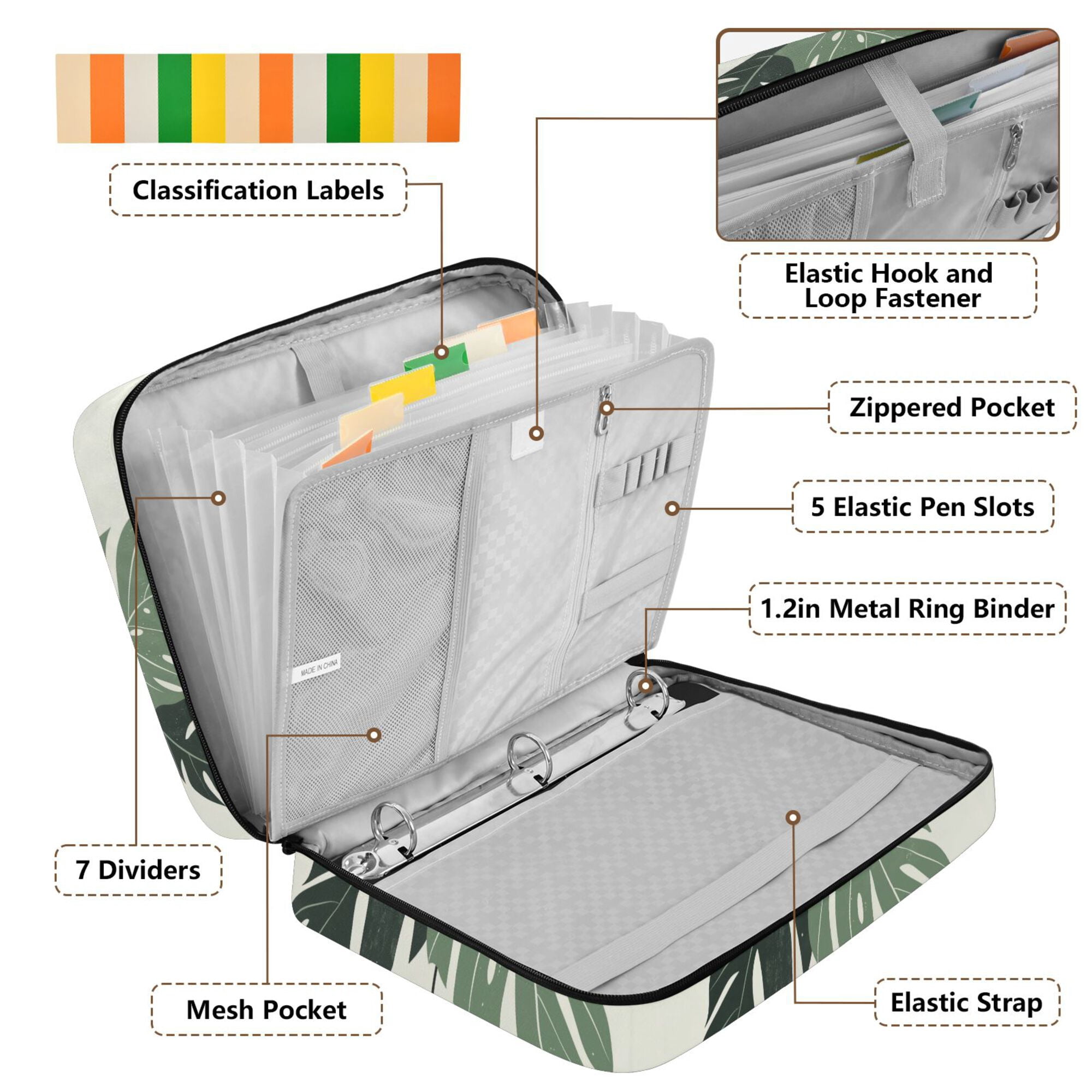 FORMRS Accordion File Folder A4 Size 7-Pocket Expanding Document Organizer Bag with 3 Ring Binder, Black Cat Umbrella