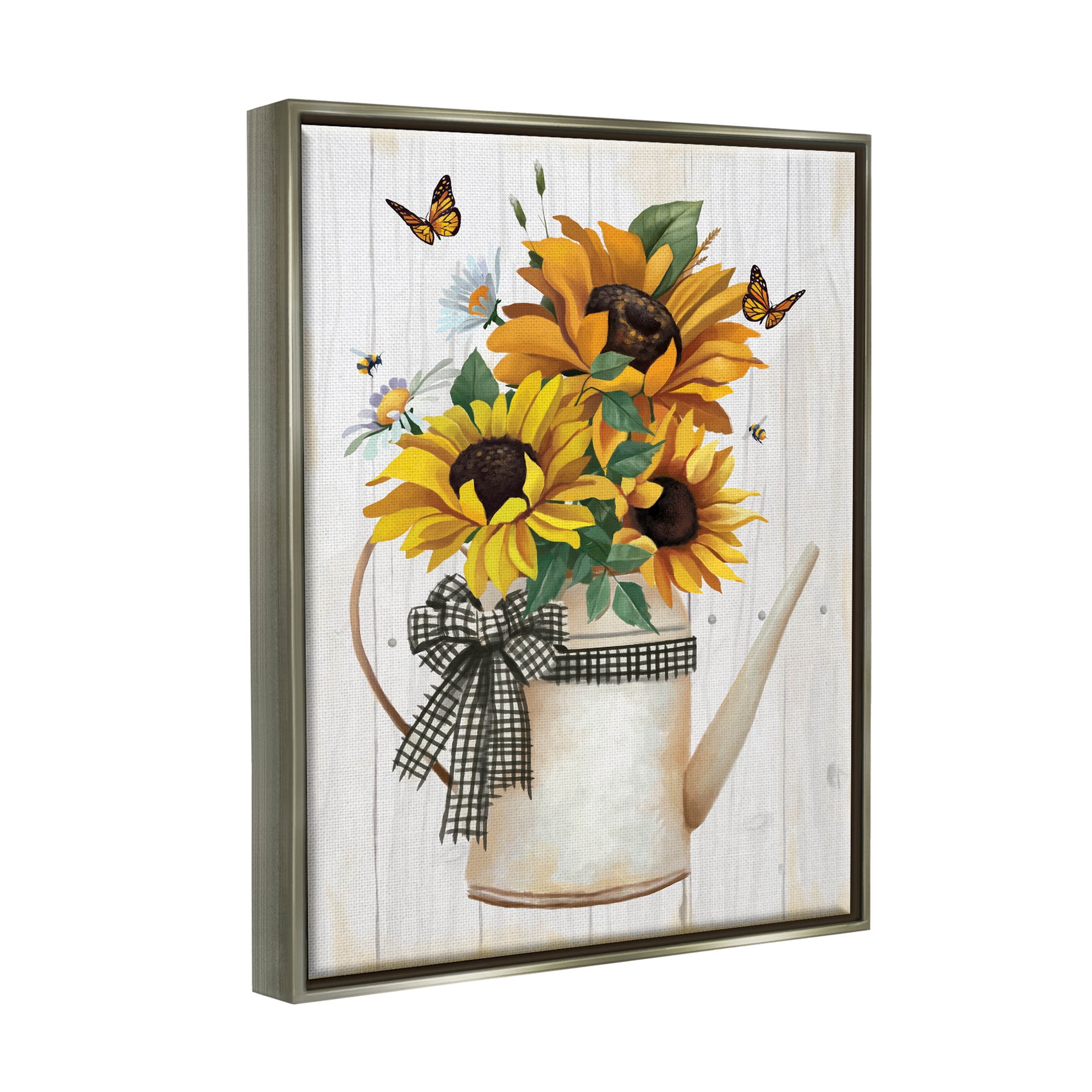 Stupell Industries Country Rustic Sunflower Bouquet Graphic Art Luster Gray Floating Framed Canvas Print Wall Art, Design by Lucca Sheppard